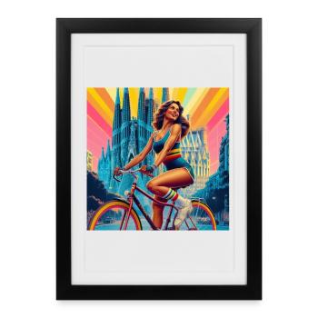 Cycliste vif à Barcelone Sunburst - Affiche encadrée (27 × 37 cm) - noir - Devant