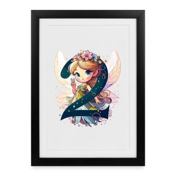 Cadeau d’anniversaire elfe fée de 2 ans - Affiche encadrée (27 × 37 cm) - noir - Devant