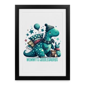 Câlin de maman câlin dinosaure cadeau - Affiche encadrée (27 × 37 cm) - noir - Devant