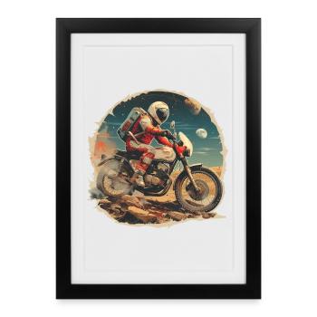 Un astronaute sur une moto - Affiche encadrée (27 × 37 cm) - noir - Devant