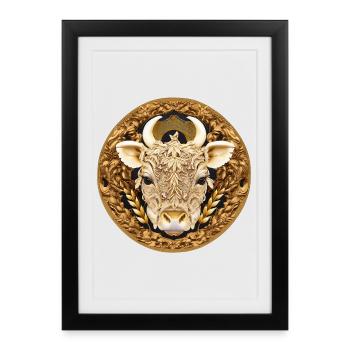Golden Bull Head Mandala - Framed poster (27 × 37 cm) - black - Front