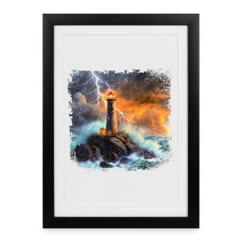 Lighthouse that shines out to sea at night - Framed poster (27 × 37 cm) - black - Front