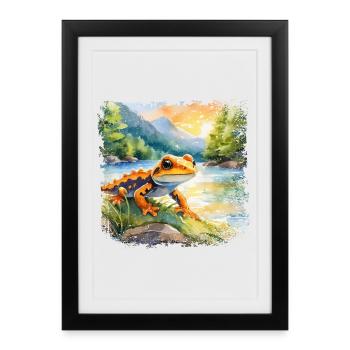 Cute young fire salamander - Framed poster (27 × 37 cm) - black - Front