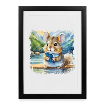 Cute young chinchilla using mobile phone - Framed poster (27 × 37 cm) - black - Front