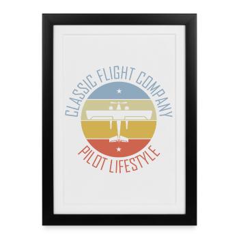 Avion classique vintage rétro aviation volante - Affiche encadrée (27 × 37 cm) - noir - Devant
