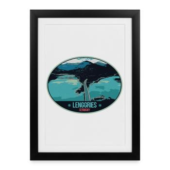 Illustration Lake Sylvenstein in Lenggries, Bavaria - Framed poster (27 × 37 cm) - black - Front