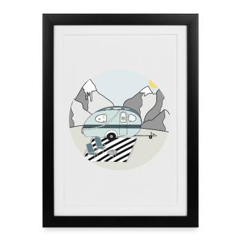 Camping in the mountains with caravan - Framed poster (27 × 37 cm) - black - Front