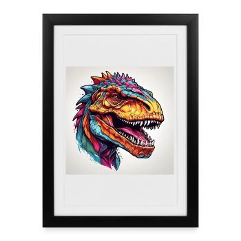 bunter Tyrannosaurus Rex T-Rex - Gerahmtes Poster (27 × 37 cm) - Schwarz - Vorne