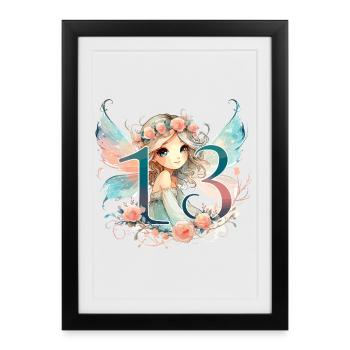 Cadeau d’anniversaire 13 ans fée elfe - Affiche encadrée (27 × 37 cm) - noir - Devant