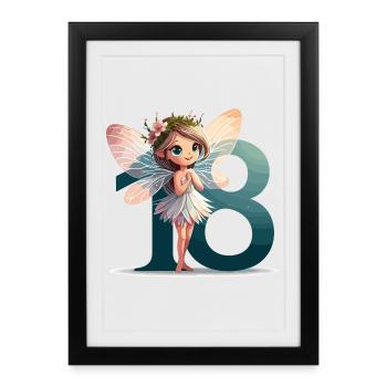 18 ans fée elfe mignon cadeau d’anniversaire - Affiche encadrée (27 × 37 cm) - noir - Devant