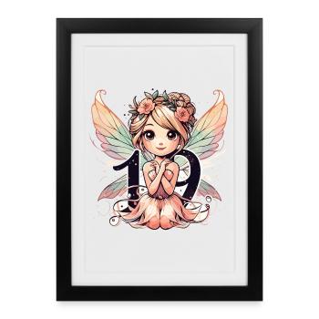 19 ans fée elfe mignon cadeau d’anniversaire - Affiche encadrée (27 × 37 cm) - noir - Devant