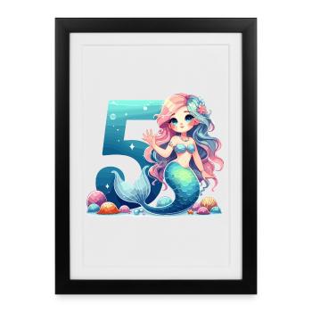 Cadeau d’anniversaire doux sirène de 5 ans - Affiche encadrée (27 × 37 cm) - noir - Devant