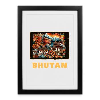 Dragon de Thimphu du Bhoutan en Asie du Sud - Affiche encadrée (27 × 37 cm) - noir - Devant