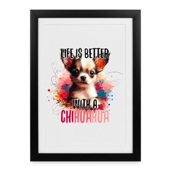 Chihuahua chiot mignon vie chien cadeau - Affiche encadrée (27 × 37 cm) - noir - Devant