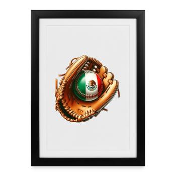 Motif du drapeau de baseball du Mexique - Affiche encadrée (27 × 37 cm) - noir - Devant