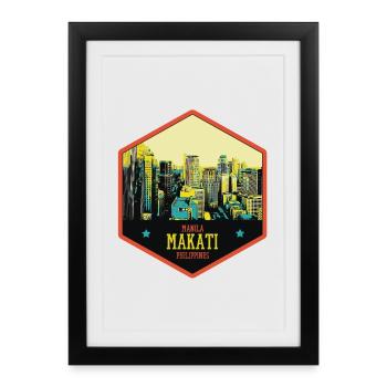 Skyline Éclatant : Makati, Manille, Philippines - Affiche encadrée (27 × 37 cm) - noir - Devant