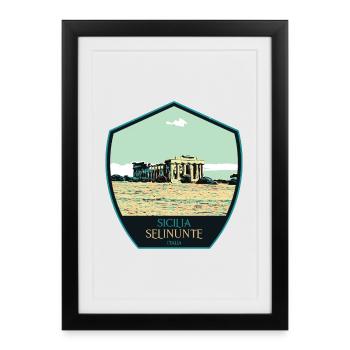 Illustration Greek Temple in Selinunte, Sicily - Framed poster (27 × 37 cm) - black - Front