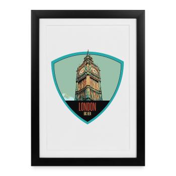Illustration emblématique de la tour Big Ben - Affiche encadrée (27 × 37 cm) - noir - Devant