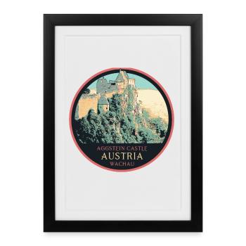 illustration Château d'Aggstein, Wachau, Autriche - Affiche encadrée (27 × 37 cm) - noir - Devant