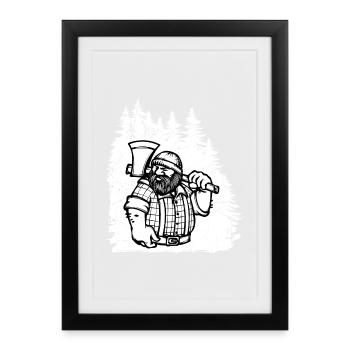 Forest Tree Lumberjack Travail du bois Hache de travail du bois - Affiche encadrée (27 × 37 cm) - noir - Devant