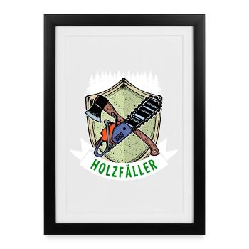 Hache tronçonneuse en bois disant bûcheron menuiserie - Affiche encadrée (27 × 37 cm) - noir - Devant