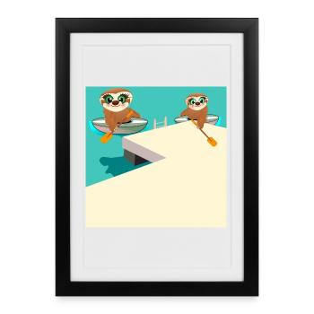 CANOE KAYAK SLOTHS ON THE BEACH - Framed poster (27 × 37 cm) - black - Front