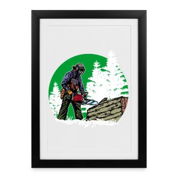Arbre bûcheron tronçonneuse bois boiserie forêt - Affiche encadrée (27 × 37 cm) - noir - Devant