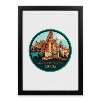 Illustration Alcazar de Ségovie, Espagne - Affiche encadrée (27 × 37 cm) - noir - Devant