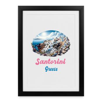 Santorin, Grèce, voyage au volcan Akrotiri - Affiche encadrée (27 × 37 cm) - noir - Devant