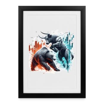 Finance Taurus Bear Fight Wall Street Gift - Framed poster (27 × 37 cm) - black - Front