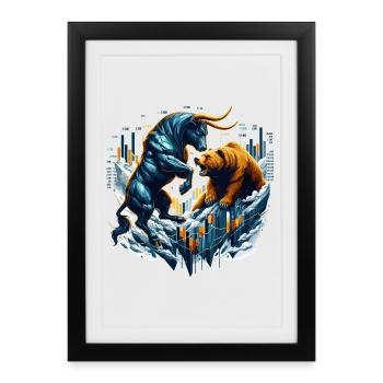 Finance Taurus Bear Fight Wall Street Gift - Framed poster (27 × 37 cm) - black - Front