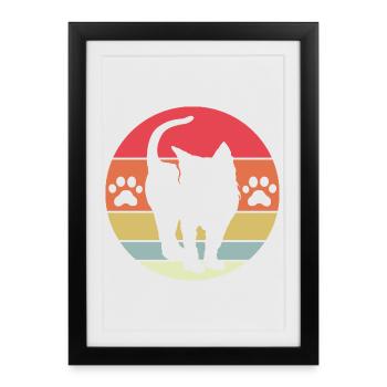 Illustration vintage d’icône de logo mignon de chat rétro - Affiche encadrée (27 × 37 cm) - noir - Devant