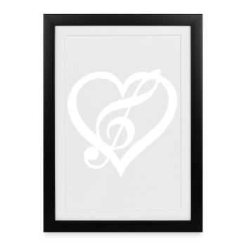 Musik im Herzen (Weiß) - Gerahmtes Poster (27 × 37 cm) - Schwarz - Vorne