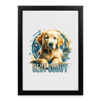 Golden Retriever Welpe süß Familienhund Geschenk - Gerahmtes Poster (27 × 37 cm) - Schwarz - Vorne