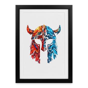 Casque Viking à corne - Affiche encadrée (27 × 37 cm) - noir - Devant