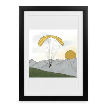 Paraglider sailing in the mountains sunset - Framed poster (27 × 37 cm) - black - Front