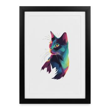 Stylized Cat Illustration - Framed poster (27 × 37 cm) - black - Front