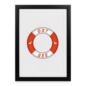 Bouée de sauvetage de la mer Baltique Seagulls Holiday - Affiche encadrée (27 × 37 cm) - noir - Devant