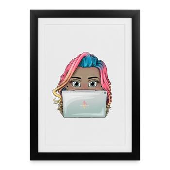 Vibrant Reva Prisma working Girl Design - Affiche encadrée (27 × 37 cm) - noir - Devant