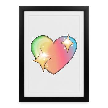 Coeur arc-en-ciel avec étoiles scintillantes - Affiche encadrée (27 × 37 cm) - noir - Devant