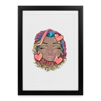 Smiley coloré aux cheveux de l’arc-en-ciel - Affiche encadrée (27 × 37 cm) - noir - Devant