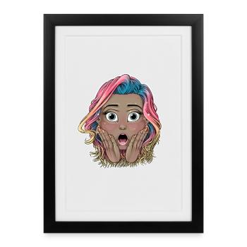 Vibrant Shocked Girl Illustration - Affiche encadrée (27 × 37 cm) - noir - Devant
