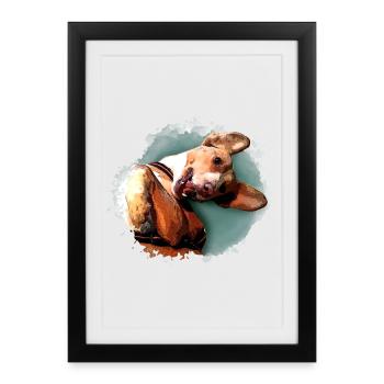 Drôle de chien chasse chien kaki - Conception à l’aquarelle - Affiche encadrée (27 × 37 cm) - noir - Devant