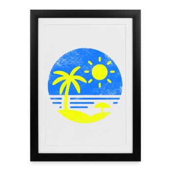 Vintage Beach Blue Yellow - Framed poster (27 × 37 cm) - black - Front