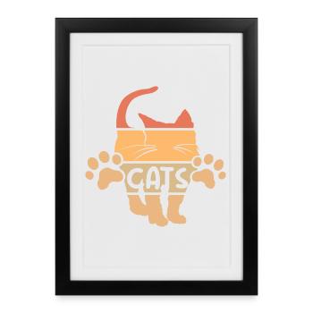 chat rétro chat icône vintage pattes - Affiche encadrée (27 × 37 cm) - noir - Devant