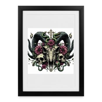 Crâne de chèvre aquarelle - Affiche encadrée (27 × 37 cm) - noir - Devant