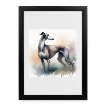 Lévrier aquarelle - Affiche encadrée (27 × 37 cm) - noir - Devant