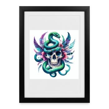 Aquarelle Crâne et Serpent - Affiche encadrée (27 × 37 cm) - noir - Devant