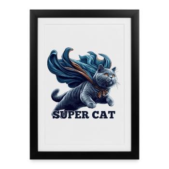 Super Cat BKH Blue Gift - Framed poster (27 × 37 cm) - black - Front