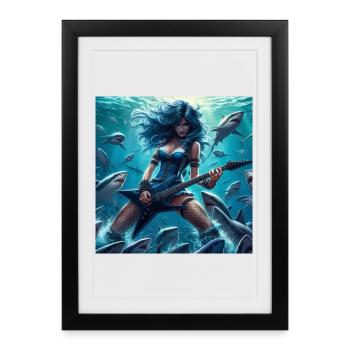 Metalhead among sharks - Framed poster (27 × 37 cm) - black - Front